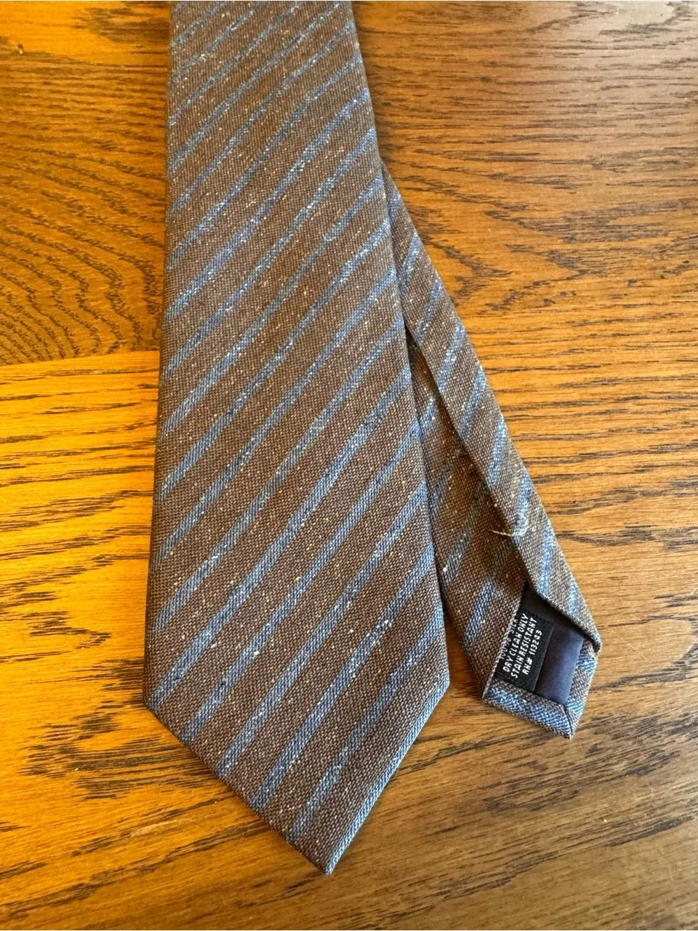 Men's Tie Rustic Stripe  Tie Tan Brown Subtle Blight Blue Stripe 100% Silk VTG
